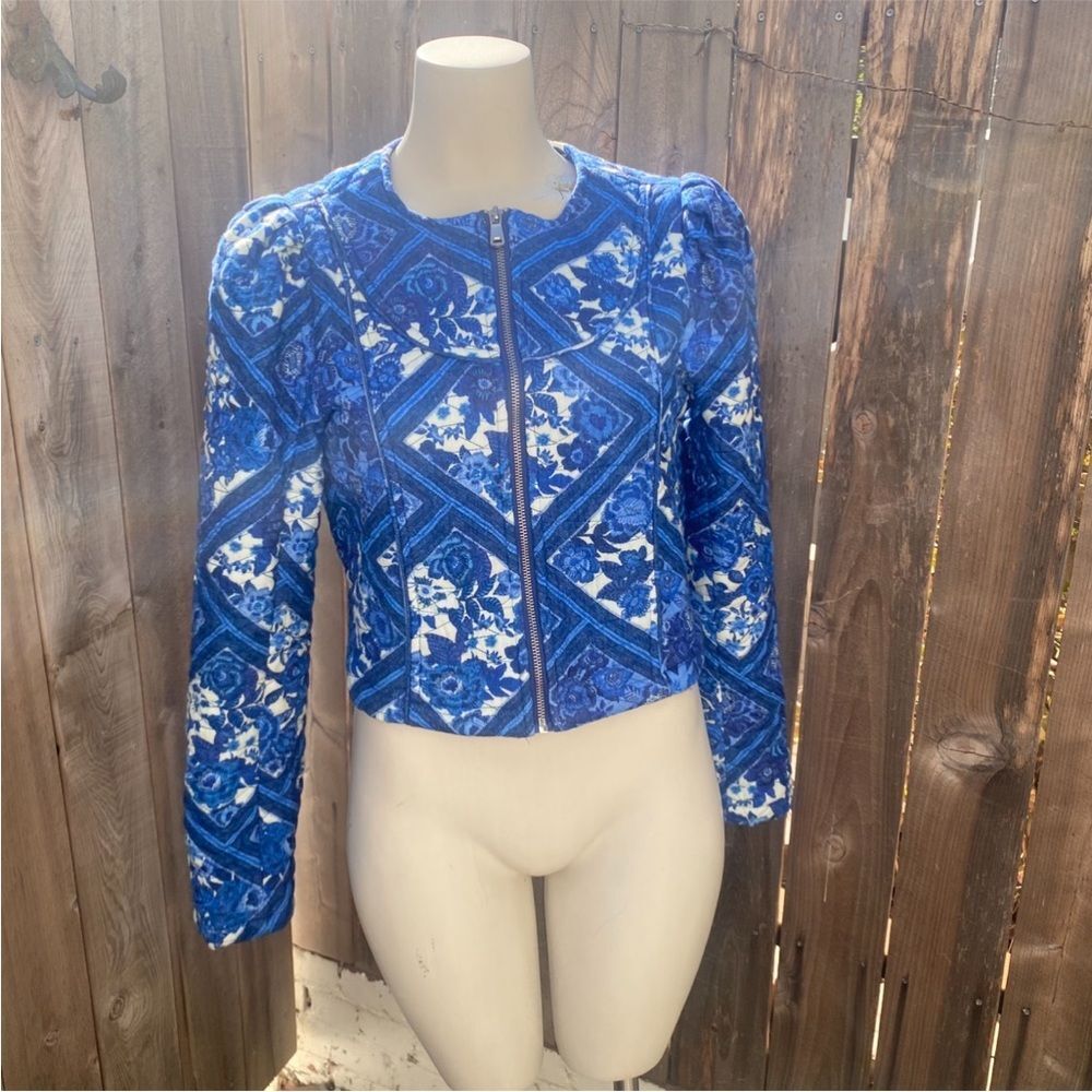 7 FOR ALL MANKIND Crop Zip Paisley Floral Print Blue Size small